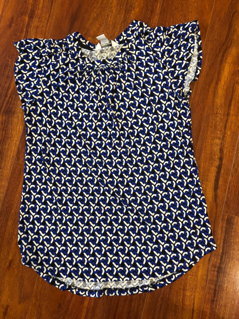 Liz Claiborne Navy and White Geometric Maxi Top